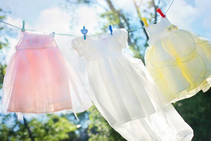 Dresses on clothesline