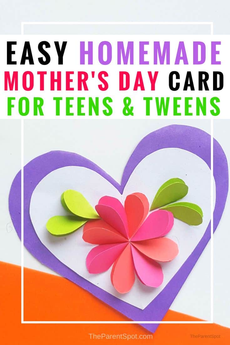 Easy to make homemade mothers day craft for teens This is one of our very favorite crafts for teens, a beautiful homemade card made with craft paper with a pretty heart inside. #mothersday #mothersdaygift