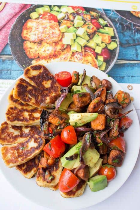 Hello Fresh seared halloumi cheese with menu photo