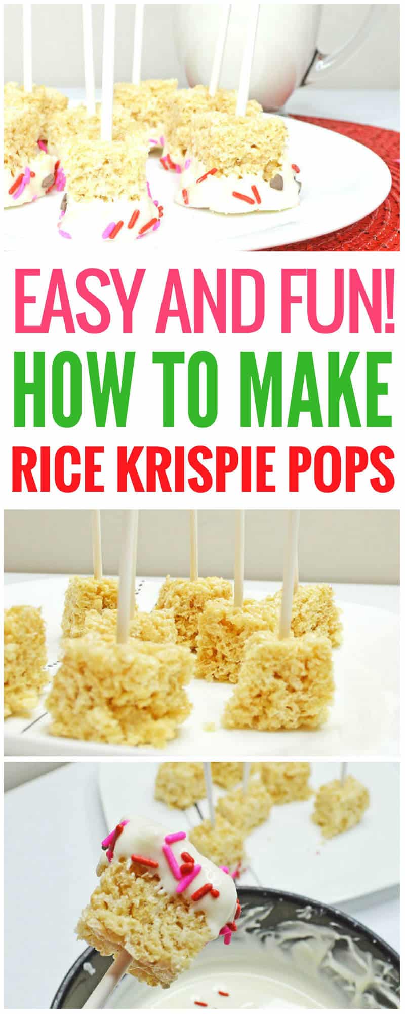 How to make Rice Krispie pops. This Rice Krispie pops recipe is the easy, fun one you've been looking for. You can make these Rice Krispie treats in no time, even with the kids helping. These would be great for a birthday, or really anytime you're craving something so good and sweet! Rice Krispie treats | Rice Krispie pops | Rice Krispie pops birthday | white chocolate dipped Rice Krispie pops | pink Rice Krispie pops | Rice Krispie pops with sprinkles | Rice Krispie pops with sprinkles and marshmallows #dessert #sweet #dessertrecipes #ricekrispiestreats #ricekrispies #dessert #sweet #dessertrecipes