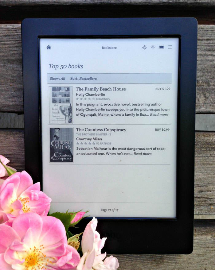 Kobo Aura H2O Top 50 books with roses