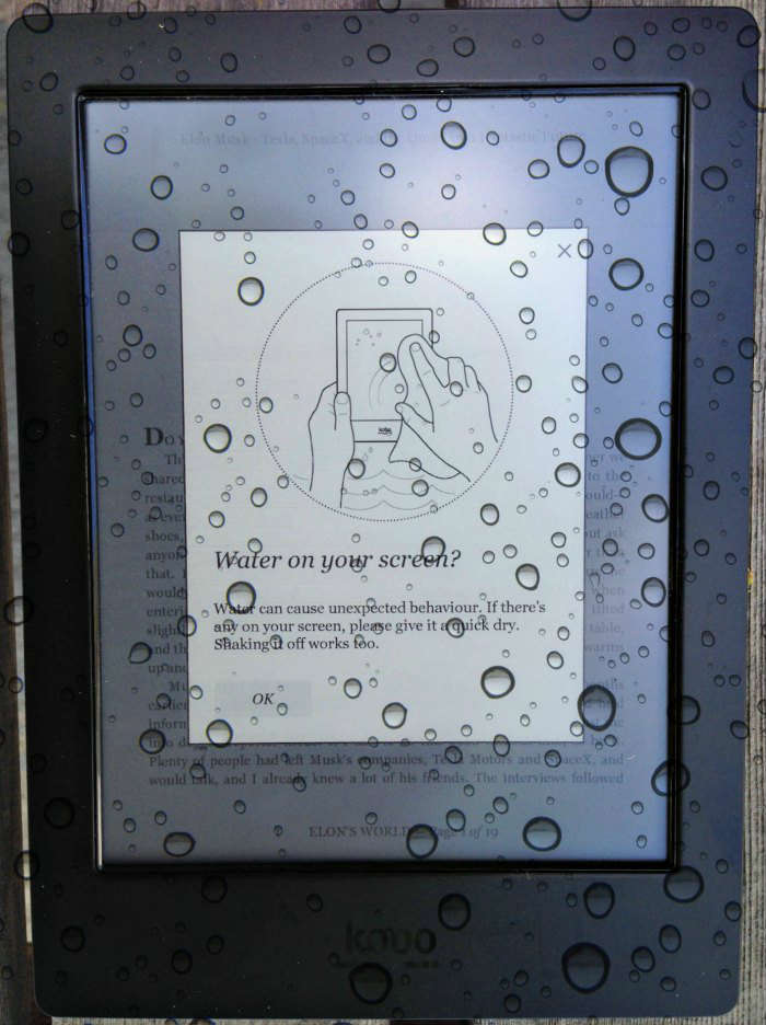 Kobo Aura H2O Water on your screen