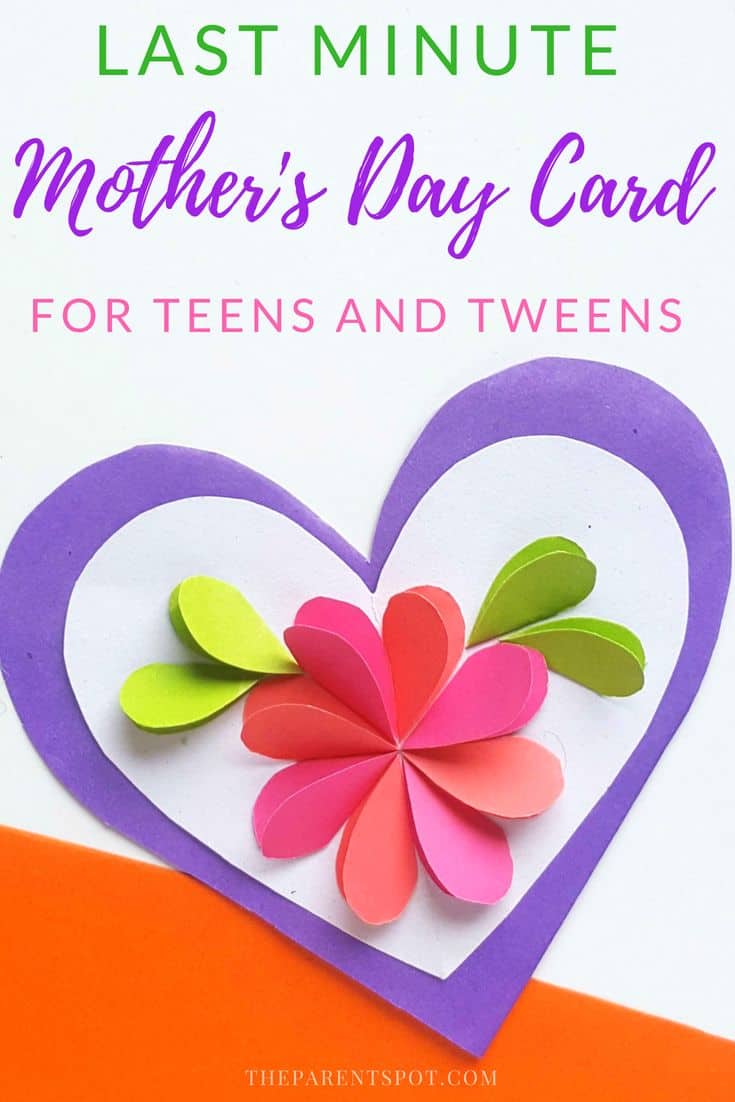 Last minute paper heart card mothers day craft for teens. This is a great card to make at the last minute, it uses supplies you probably have at home already, only takes a few minutes, but turns out beautifully. #mothersday #mothersdaygift