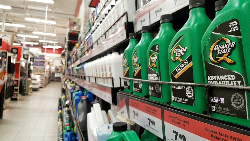 Quaker State Advanced Durability Motor Oil on shelf