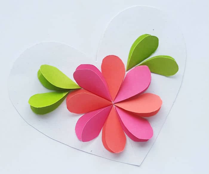 Step 4 paper flower on heart craft