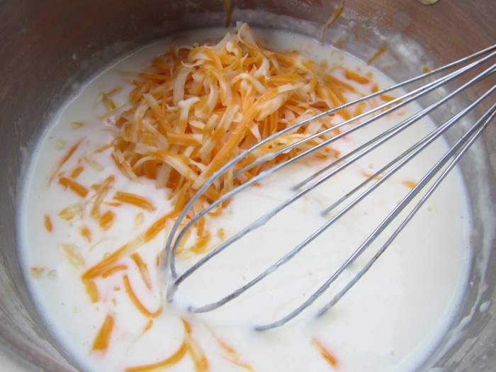 Adding the cheese into the roux Ingredients for Quinoa Macaroni and Cheese