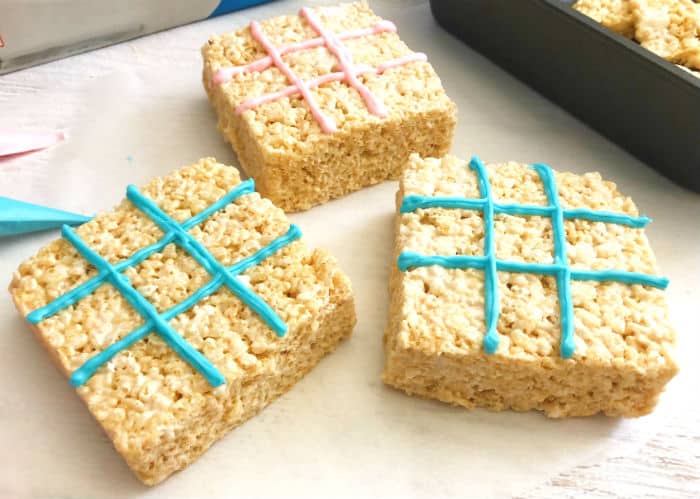Tic tac toe decorated rice krispie treats ready to play this edible game