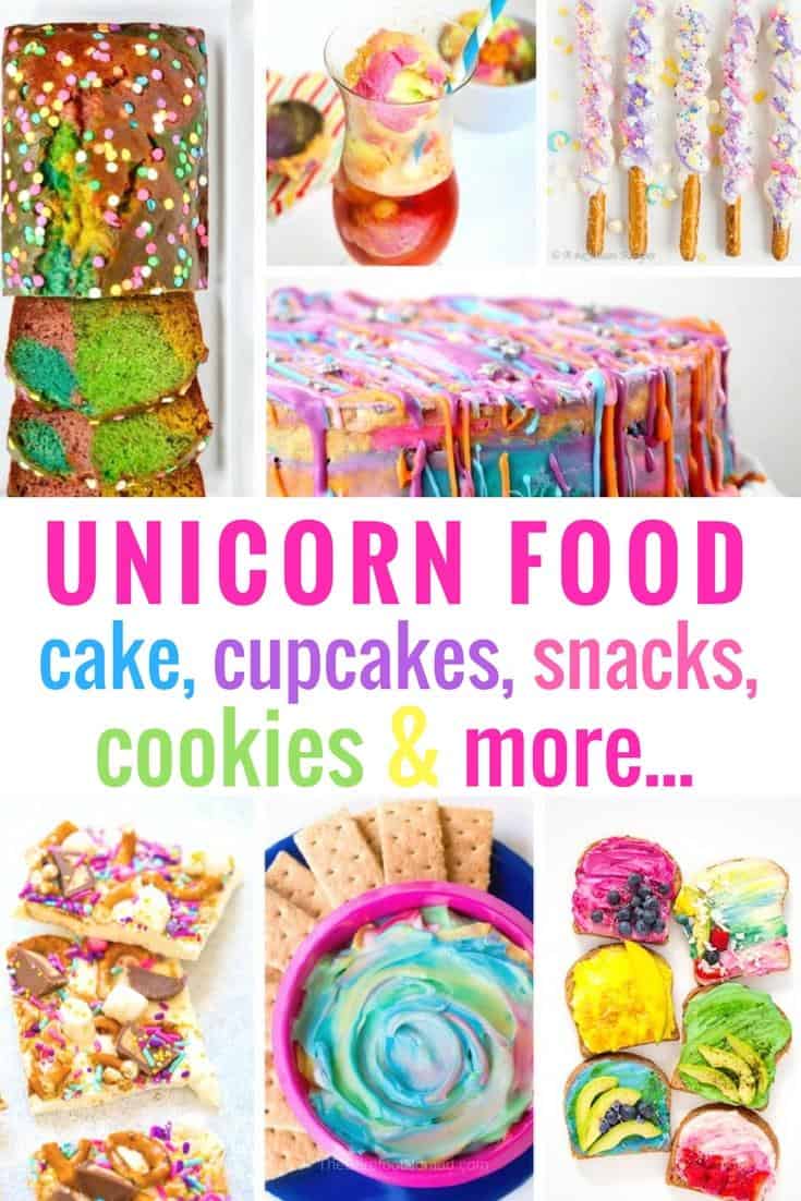 We love unicorn inspired food over here! Check out our very favorite recipes for unicorn cake, cupcakes, snacks, cookies, and more! #unicorn #unicorncake #dessert #rainbow #dessertrecipes