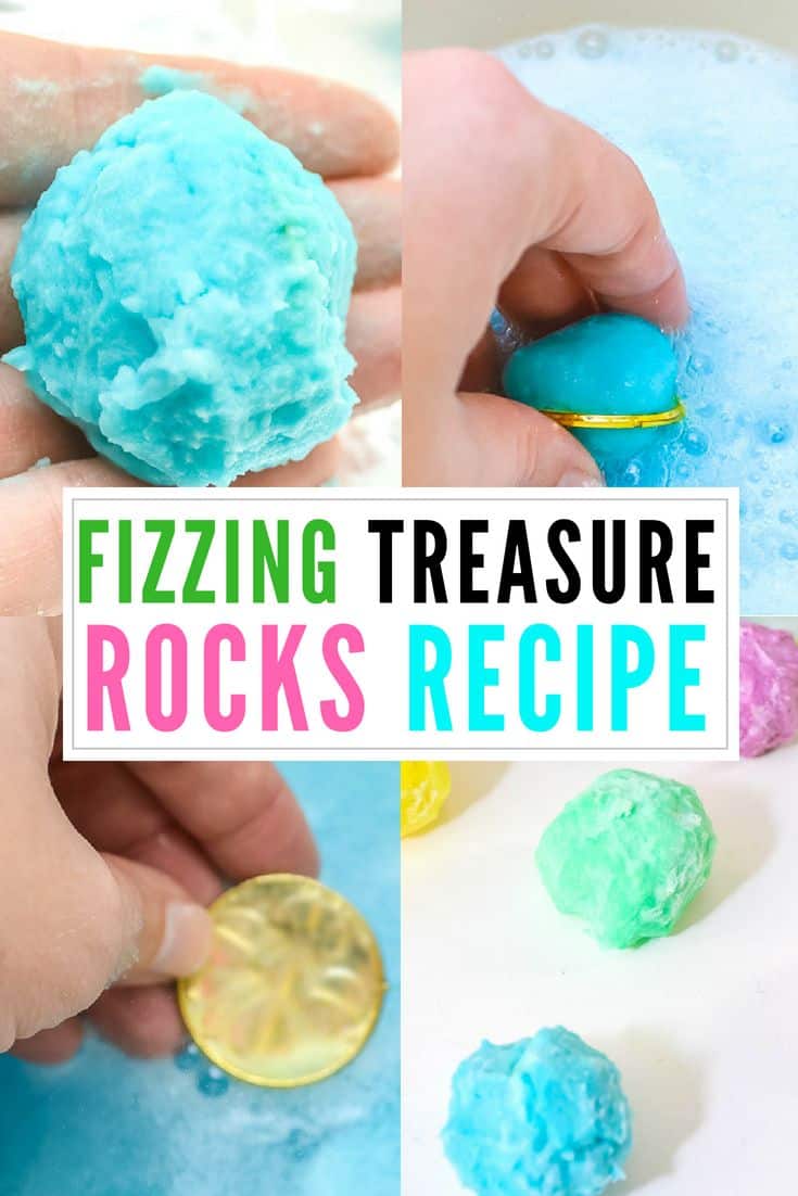 These fizzing treasure rocks gold inside! It's a fun STEM and science experiment that kids will love. Suitable for toddlers, preschoolers, elementary age or really just any kid or parent that wants a fun, easy experiment.