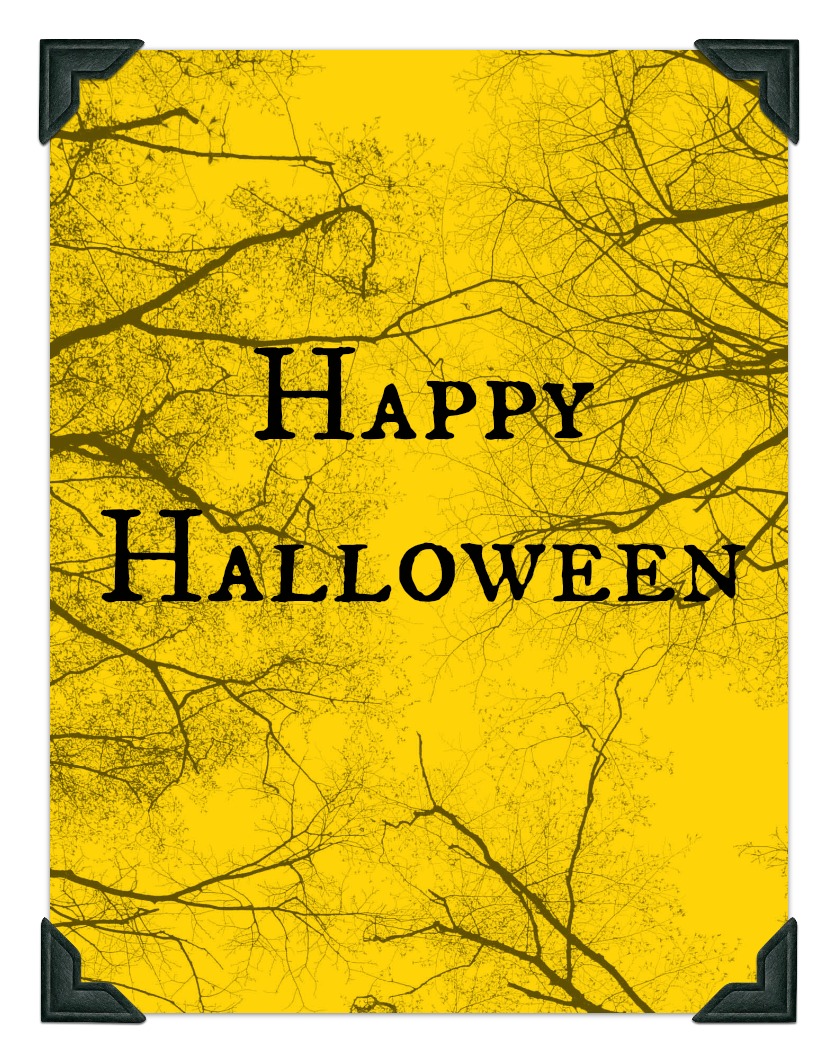 Free Happy Halloween Printable Trees on Yellow Background