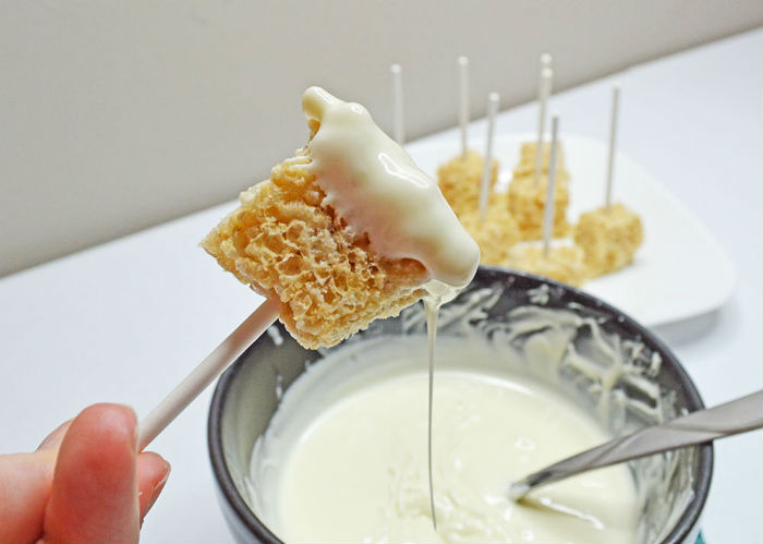 rice krispie pops dipped in sauce